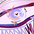 Stylized image of an eye, made up of multiple shades of pink, purple, and blue. The image is centered, with a black background.